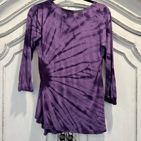Women's Purple Tie-Dye 3/4 Sleeve Side Ruched Top Size Sm - Picture 7 of 8